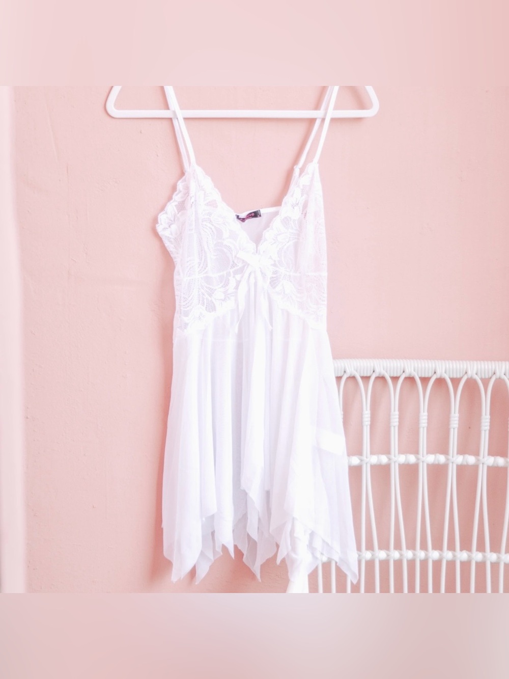 Sheer Lace Babydoll Chemise in White - Delicate Nightwear size L - Picture 5 of 13
